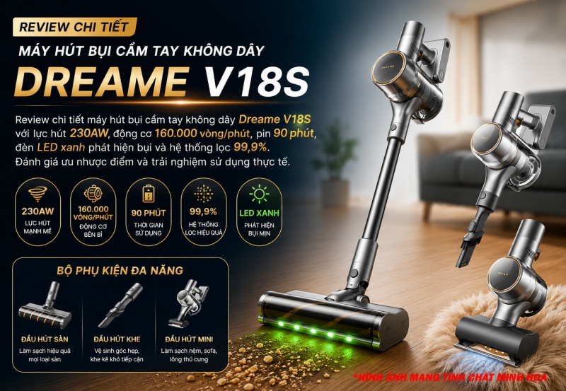 Review chân thật máy hút bụi cầm tay không dây Dreame V18S – Mạnh, nhẹ và đủ sức thay thế máy hút bụi truyền thống?