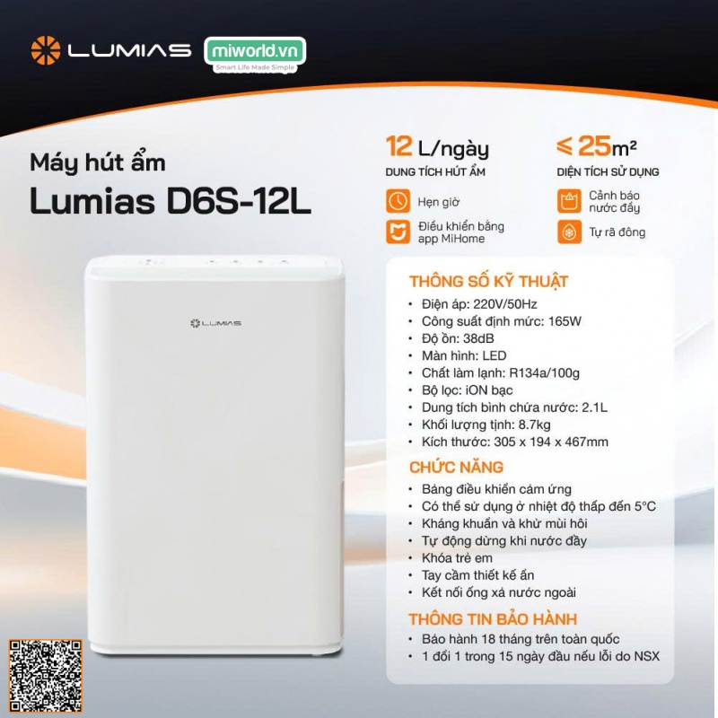 Máy Hút Ẩm 12L Lumias D6S- 12L - 25m²