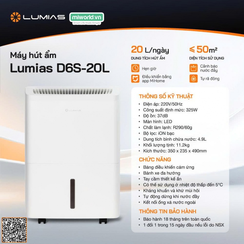 Máy Hút Ẩm 20L Lumias D6S- 20L - 50m²