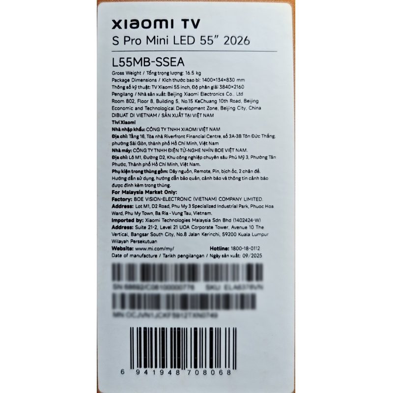 Tivi Xiaomi S PRO Mini LED 55 inch 2026 - Bản Quốc Tế Phân Phối Chính Hãng DGW (L55MB-SSEA)