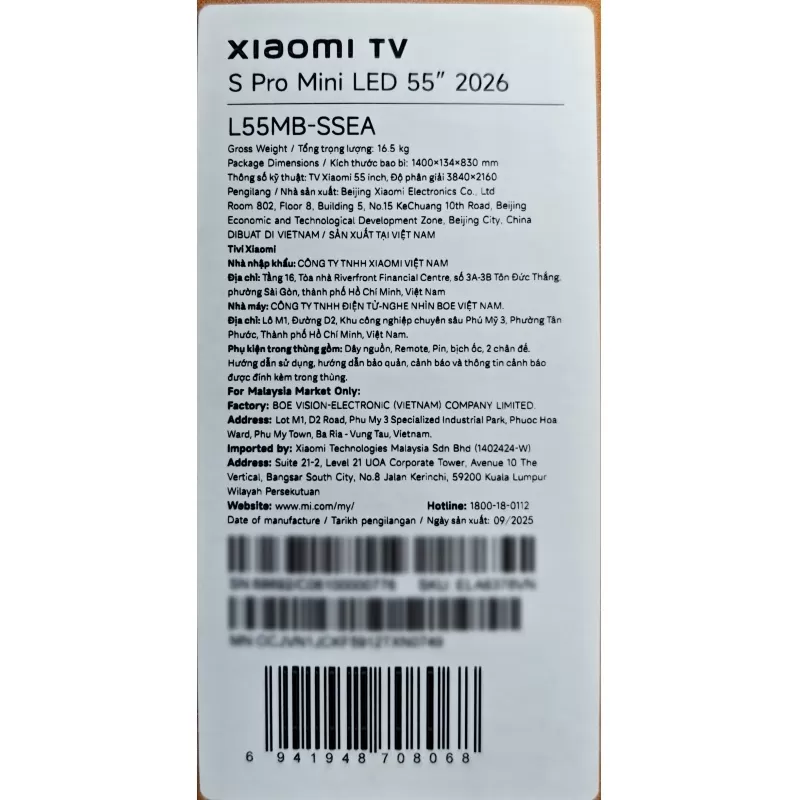 Tivi Xiaomi S PRO Mini LED 55 inch 2026 - Bản Quốc Tế Phân Phối Chính Hãng DGW (L55MB-SSEA)