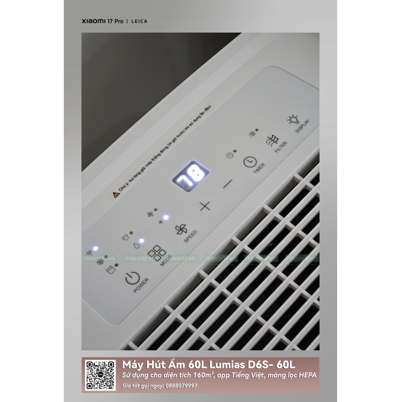 Máy Hút Ẩm 60L Lumias D6S- 60L - 160m²