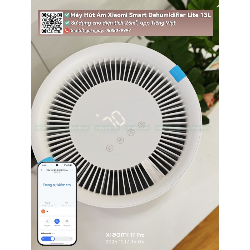 Máy Hút Ẩm Thông Minh Xiaomi Smart Dehumidifier Lite 13L Bản Quốc Tế - Hàng Chính Hãng DGW